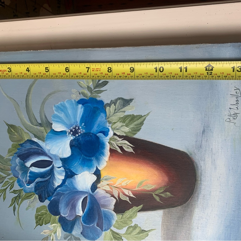 Blue Floral Vase Oil Painting Signed - Picture 9 of 10